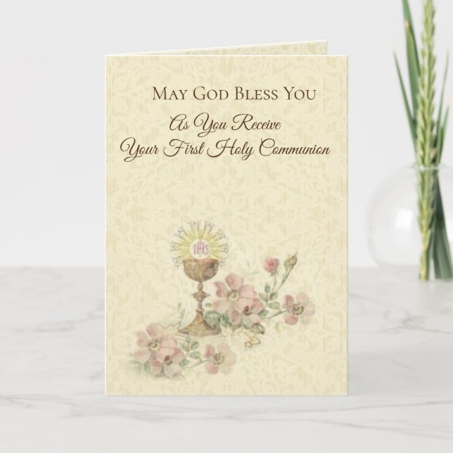 Carte Coupe de Première Communion Solennelle Hostie Fleu (Devant)
