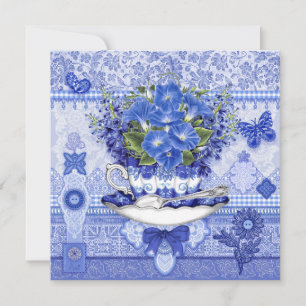 Carte Coupe et Fleurs de Porcelaine Bleue
