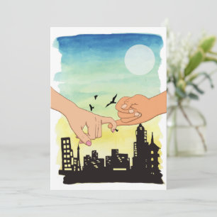 Carte Couple à l'aquarelle promesse vue sur la ville, pe