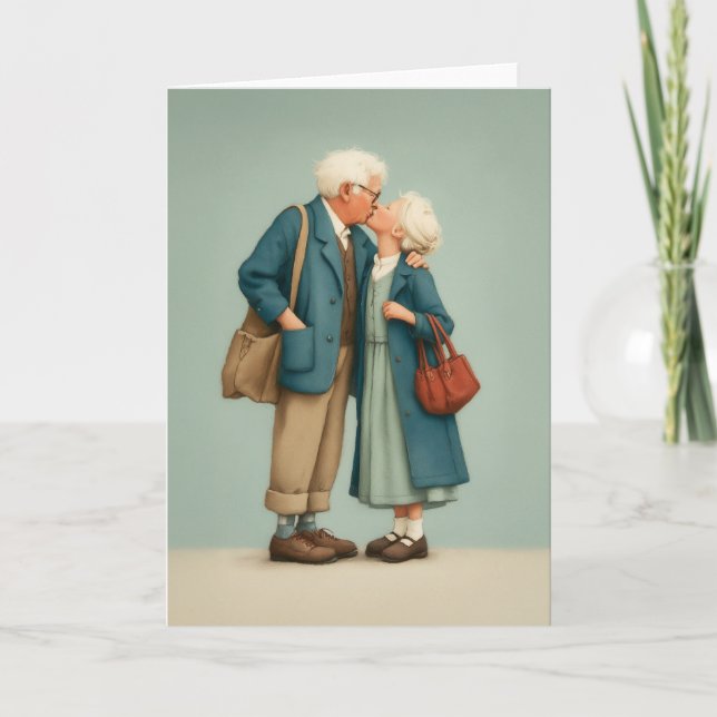 Carte Couple âgé partageant un tendre baiser (Devant)