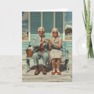 Carte Couple âgé vintage faisant un geste de cœur
