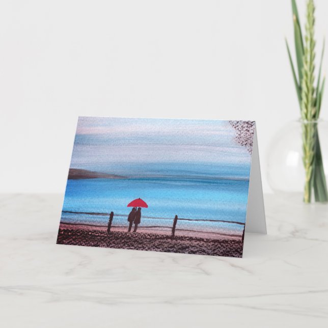 Carte Couple amoureux de parapluie rouge (Devant)