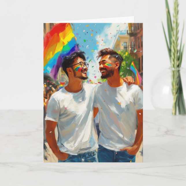 Carte Couple arc-en-ciel affectueux (Devant)