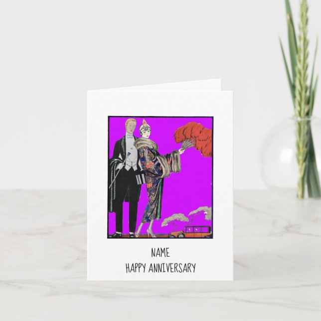 Carte Couple Barbier Vintage Joyeux Anniversaire (Devant)