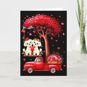 Carte Couple Bichon Frisés coeurs de la Saint-Valentin a