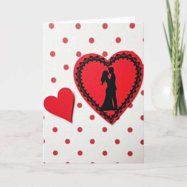 Carte Couple Cœur à Points et Dentelle (Devant)