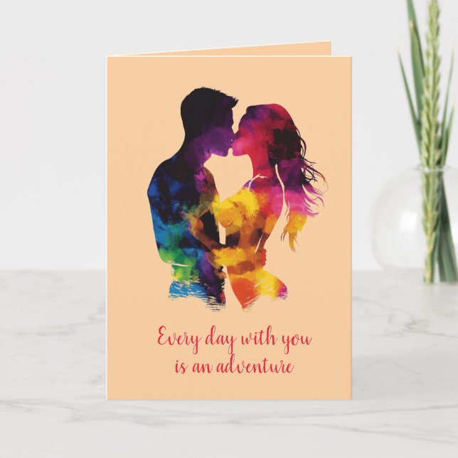 Carte Couple coloré en amour Silhouette Beige (Devant)