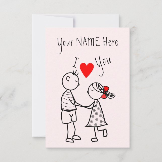Carte Couple Cute Nom Personnalisé Texte - Je Vous (Devant)