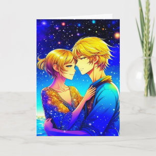 Carte Couple d'anime lors d'une nuit romantique de la Sa