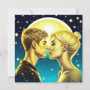Carte Couple d'anime personnalisé Lune Saint-Valentin