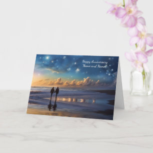 Carte Couple d'anniversaire de mariage sur la plage Noms