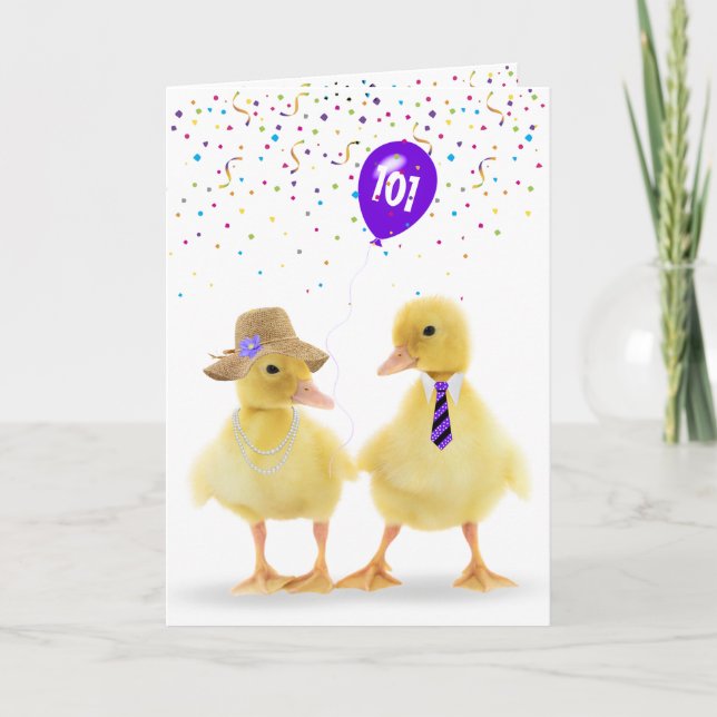 Carte Couple De Canard Avec 101E Ballons D'Anniversaire (Devant)