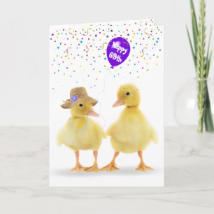Carte Couple de canard mou avec ballon 69e anniversaire