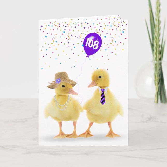 Carte Couple De Canards Avec Ballons 108E Anniversaire (Devant)