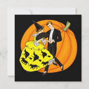 Carte Couple de danseurs Halloween Vintage Citrouille