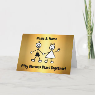 Carte Couple de dessins animés mignons pour noces d'or