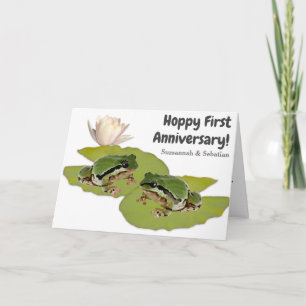 Carte Couple de grenouilles de premier anniversaire amus