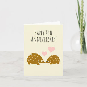 Carte Couple de Hedgehog mignon - Joyeux 4e anniversaire