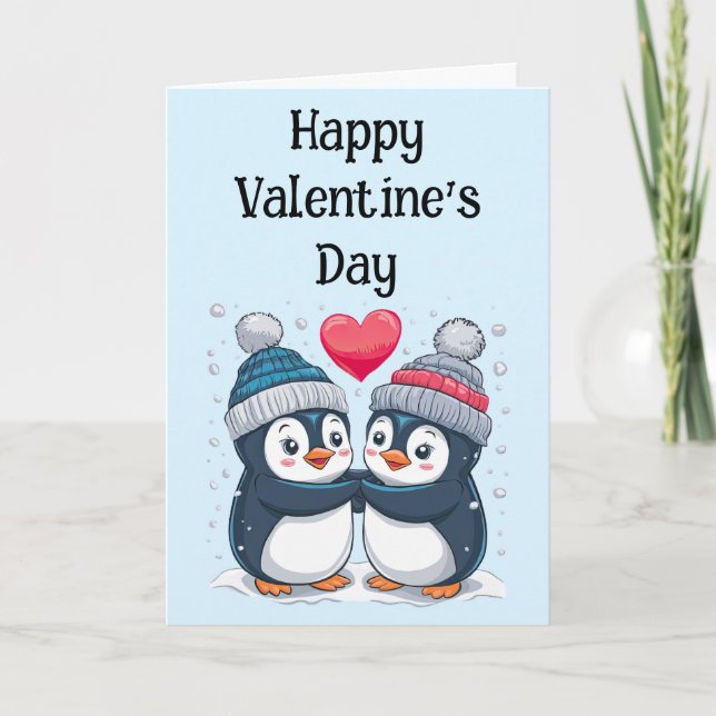 Carte Couple de Manchots pour la Saint-Valentin (Devant)