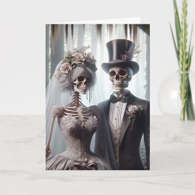 Carte Couple de mariage d'Halloween dans une forêt effra (Devant)