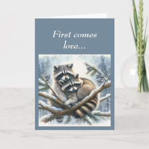Carte Couple de mignons Raccoons