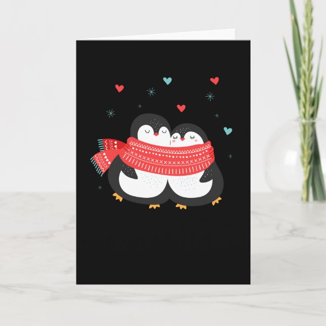 Carte Couple de Noël de Pingouin mignon Amour d'hiver (Devant)