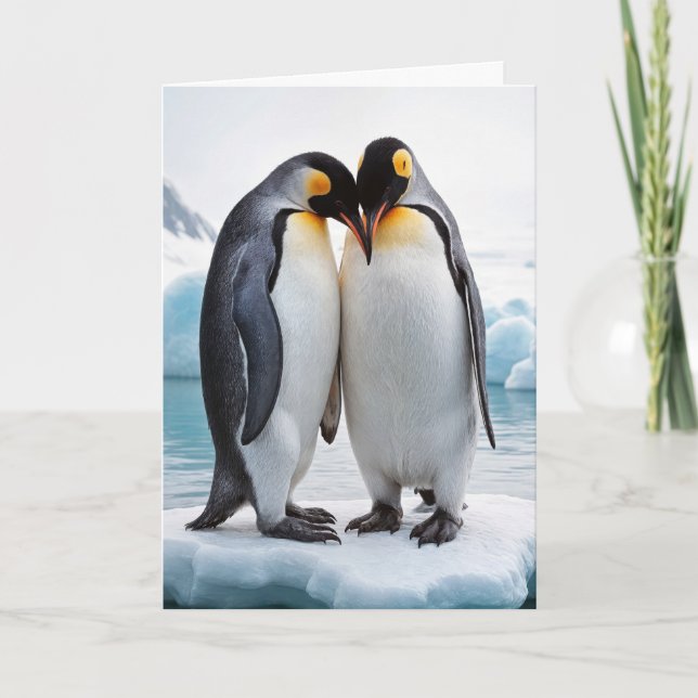 Carte Couple De Pingouin Anniversaire Sur Un Iceberg (Devant)