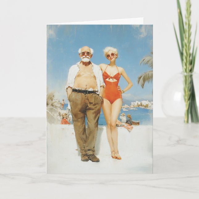 Carte Couple de plage vintage été contraste (Devant)