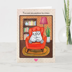 Carte Couple de ratons laveurs mignons, partenaires dans