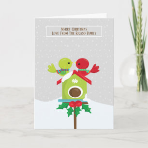 Carte Couple d'oiseaux mignons Noël personnalisé