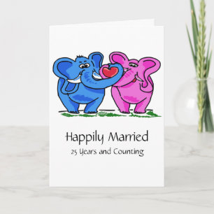 Carte Couple Eléphant mignon en amour Anniversaire