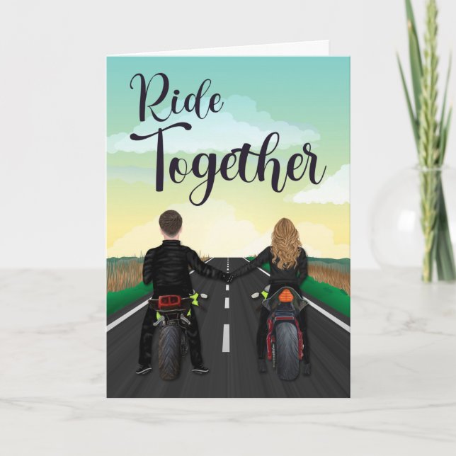 Carte Couple en moto pour un joyeux anniversaire (Devant)
