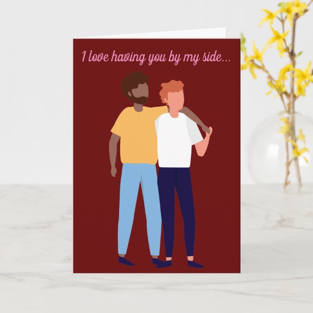 Carte Couple gay interracial Joyuse Saint-Valentin LGBTQ (Fleur jaune)