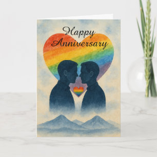 Carte Couple gay romantique Anniversaire Cœur arc-en-cie