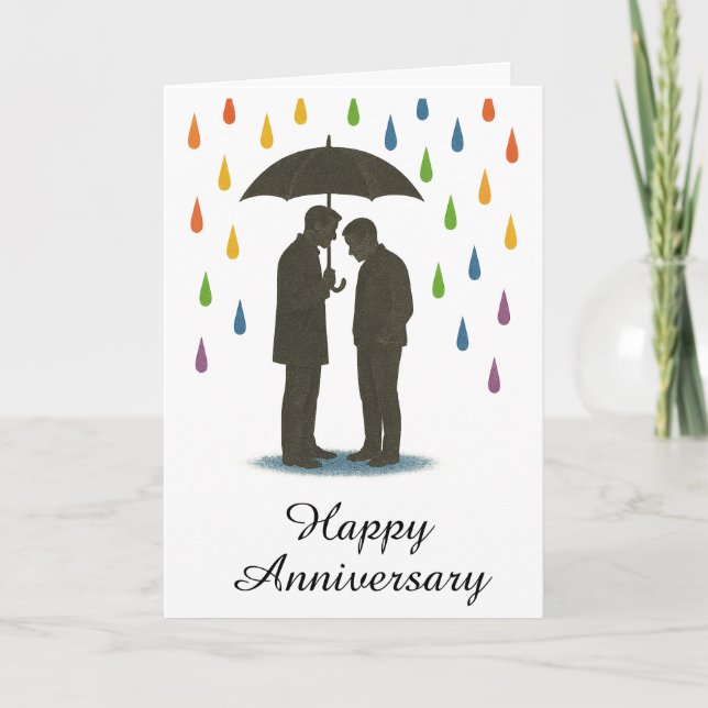 Carte Couple gay sous parapluie Anniversaire de la fiert (Devant)