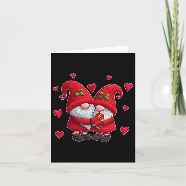 Carte Couple Gnomes Saint-Valentin Cœurs Costume Gnome (Devant)