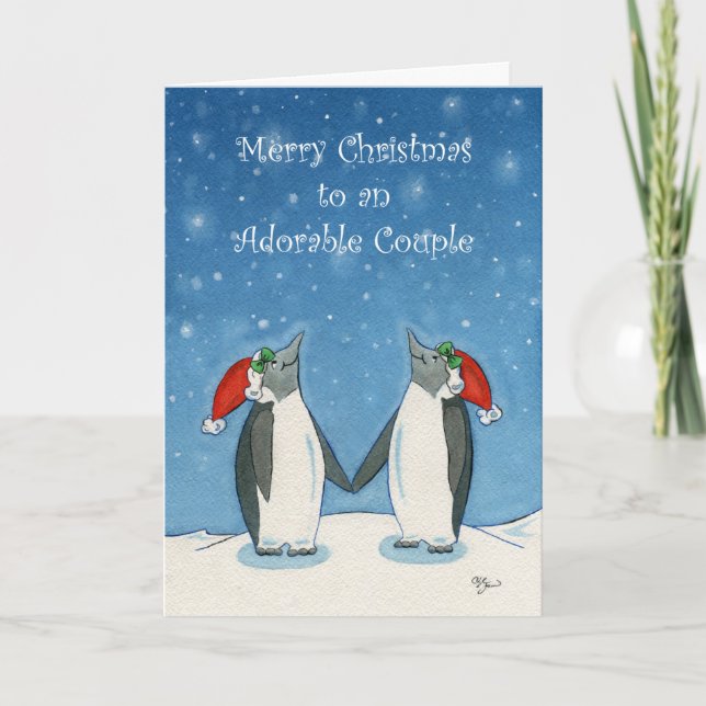 Carte Couple Lesbienne Noël mignonne Pingouins Snowflake (Devant)