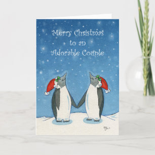 Carte Couple Lesbienne Noël mignonne Pingouins Snowflake