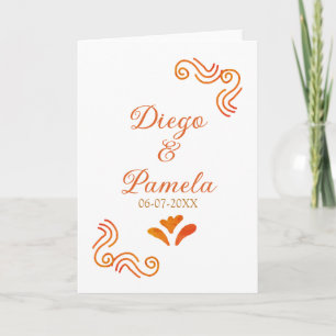 Carte couple marié espagnol rustique jaune orange nom