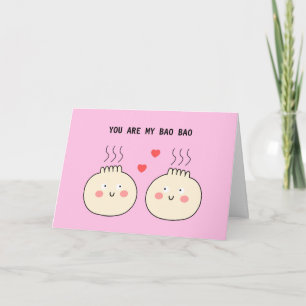 Carte Couple mignon et amoureux de bao bun chinois jeu d