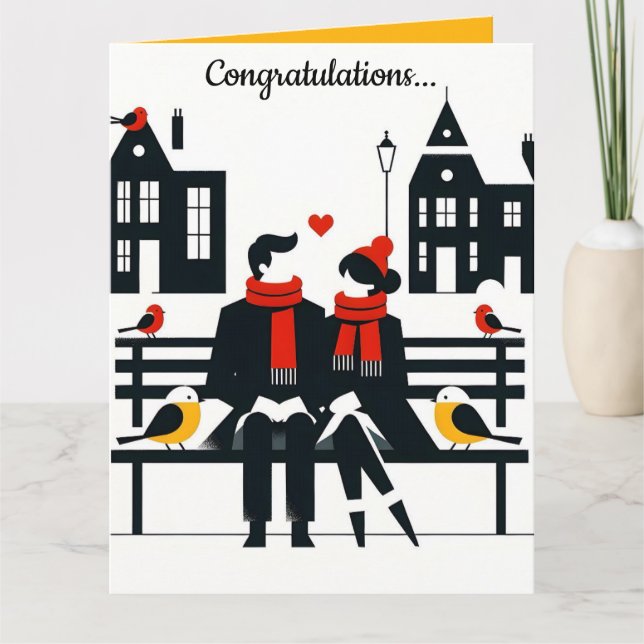 Carte Couple modifiable sur un banc avec oiseaux Félicit (Devant)
