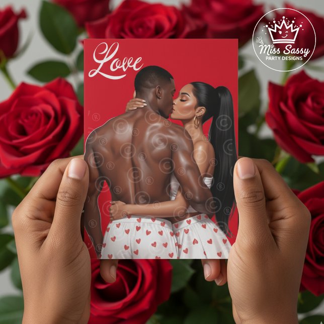 Carte Couple Noir Romantique pour la Saint-Valentin (Celebrate love with a Black couple in a tender embrace, perfect for Valentine’s or anniversaries.)
