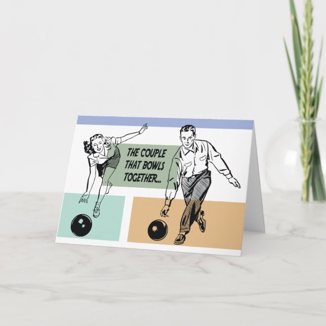 Carte Couple qui joue aux quilles ensemble Drôle de quil (Devant)