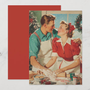 Carte Couple rétro de Noël qui fait cuire l'amour
