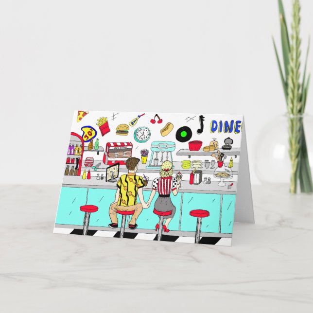 Carte Couple Rétro des Années Cinquante Anniversaire de  (Devant)