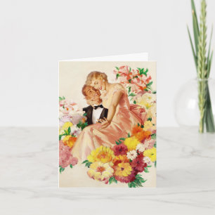 Carte Couple romantique vintage et fleurs