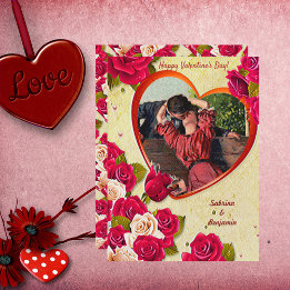 Carte Couple romantique Vintage Valentine Coeur et Roses