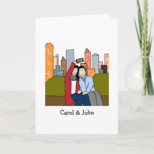 Carte Couple selfie - personnalized cartoon card
