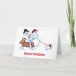 Carte Couple Snowman<br><div class="desc">Cette image amusante d'un couple de bonhomme de neige avec leur chien qui va rester en famille pendant la période de Noël en fait une très belle illustration pour une carte de Noël.</div>