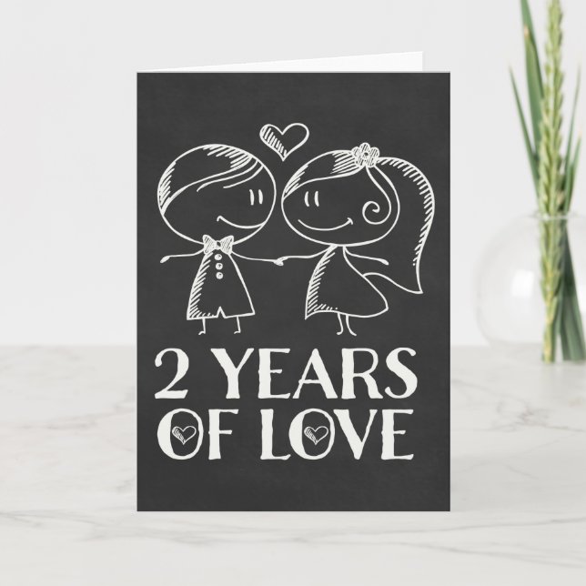 Carte Couple tableau noir 2e anniversaire de mariage (Devant)